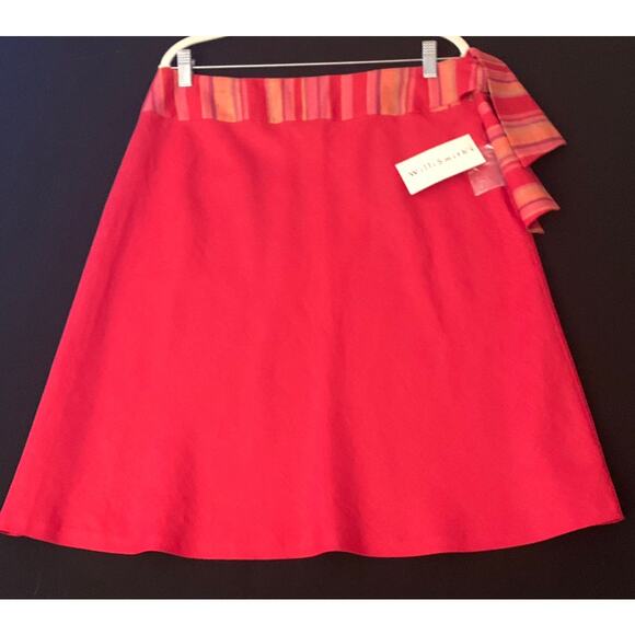 Willi Smith Womens 100% Linen A-Line Side Zip & Tie Red Skirt Size 14 - Picture 1 of 10